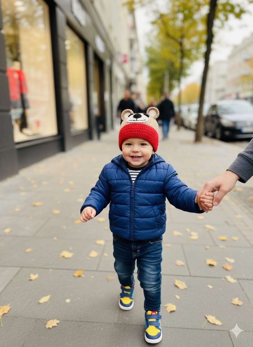 طاقية دب كروشية أطفال يدوي