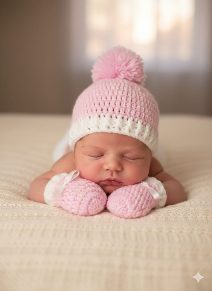  طقم كلاود جوانتى وطاقية كروشية للبيبى