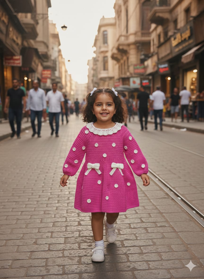 فستان دوتس كروشية يدوي