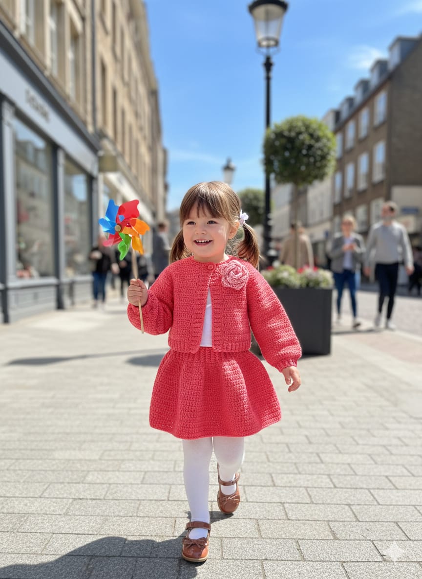 طقم كروشية مرجانى قطعتين أطفال يدوي