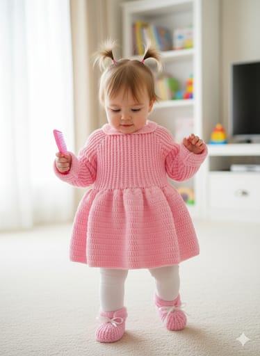 فستان بيونى كروشية للبيبى يدوي