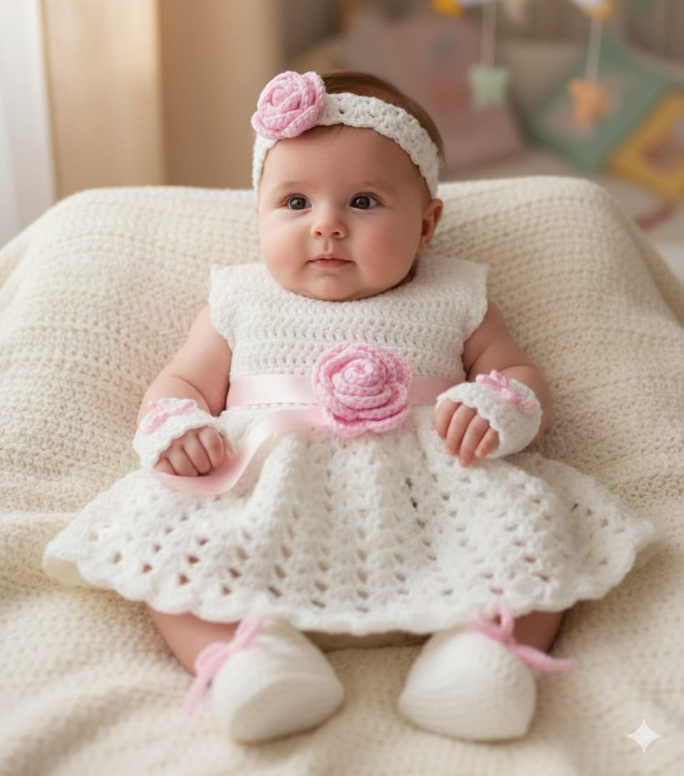 فستان بيبى حديث ولادة كروشية